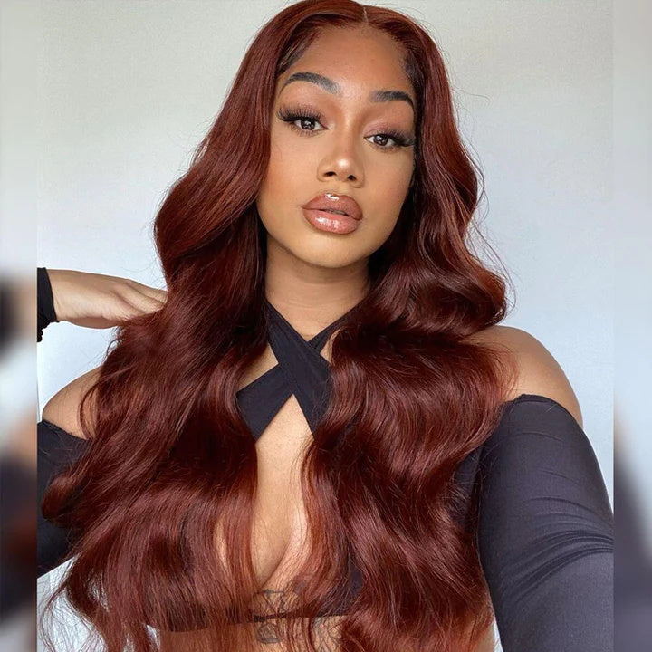 Rose Hair Reddish Brown Color Body Wave Hair 5x5 13x4 HD Lace Wigs 180% Density