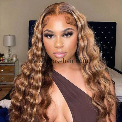 Trendy Highlight P4/27 Loose Deep Wave Human Hair 5x5 13x4 Lace Front Wigs 180% Density