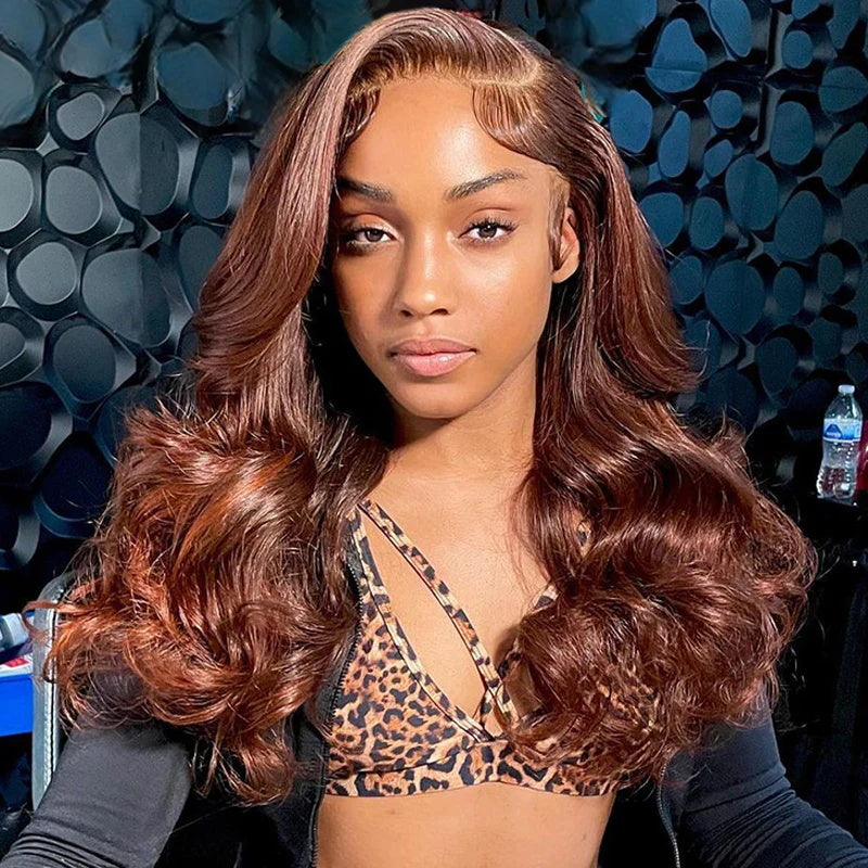 Rose Hair Chestnut Dark Brown Color Body Wave 13x6 Lace Front Wig Free Part For Black Women