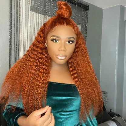 Fashion Ginger Orange Color Deep Curly 13x6 Transparent Lace Frontal Wigs 180% Density