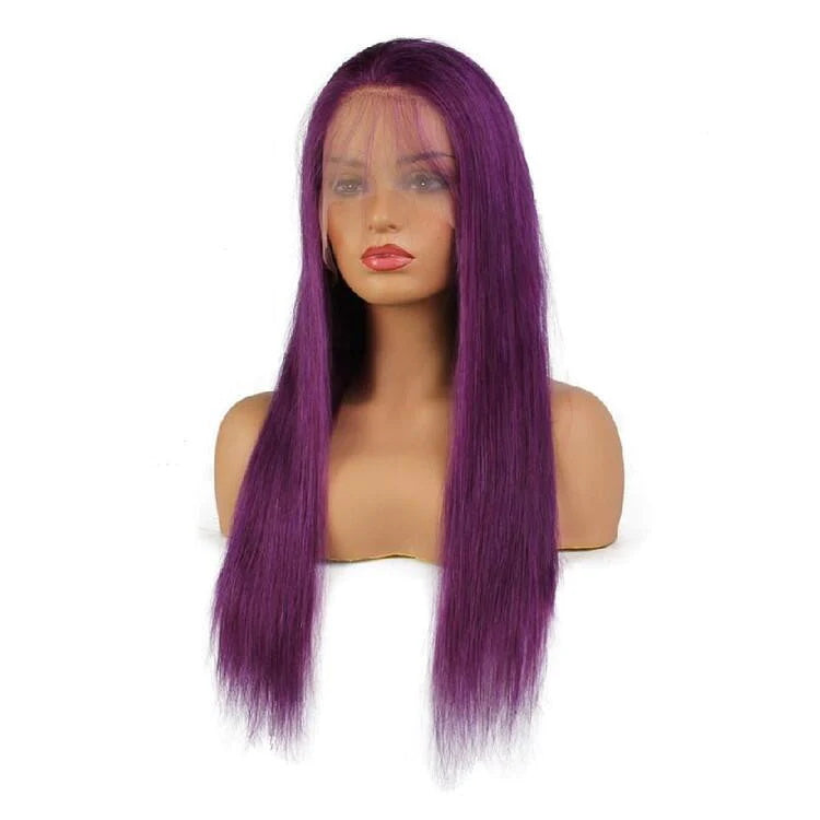 Rose Hair Purple Color Straight Hair 13x4 lace Front Wig Human Hair Wig For Black Women