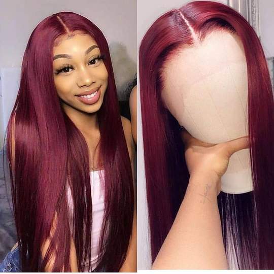 Rose Hair 13x6 HD Lace Frontal Wig Mystery Mulberry Burgundy Silky Straight Hair