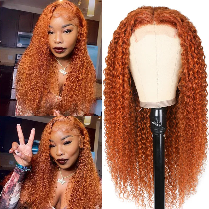 Rose Hair Ginger Color Jerry Curly T Part Wig Human Hair Wig