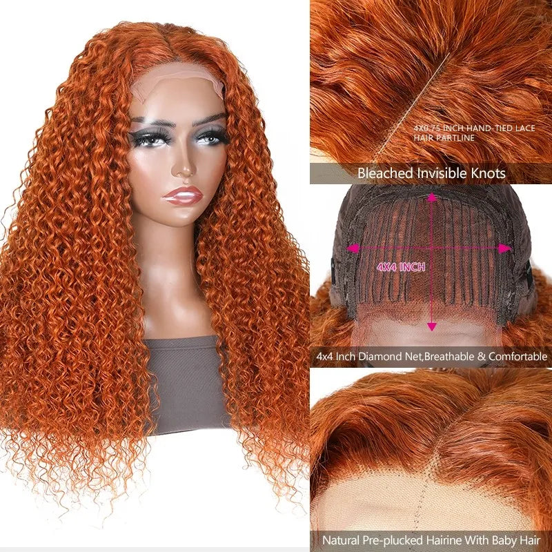 Rose Hair Ginger Color Jerry Curly T Part Wig Human Hair Wig
