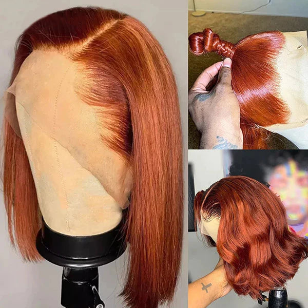 Rose Hair Ginger Color Straight Hair 13x4 Lace Bob Wig Human Hair Wig