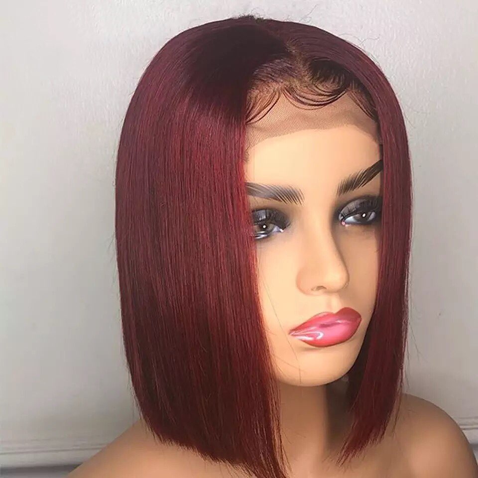 RoseHair 13*4 Lace Frontal Bob Wig Burgundy Red Color Human Virgin Hair - Rose Hair