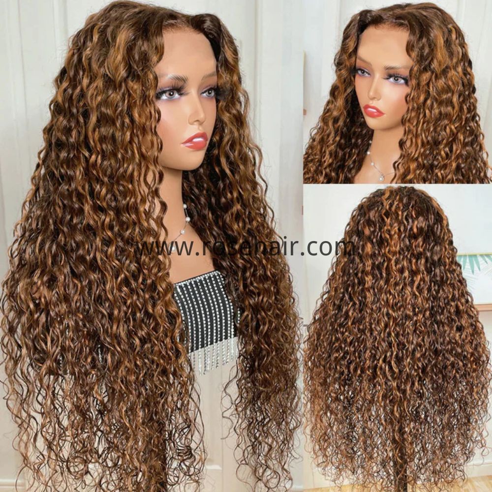 Rose Hair Mix Brown Color Curly Hair 13x6 Lace Front Wig Human Hair Wig For Black Women