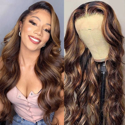 Highlight Wigs Brown And Honey Blonde Highlights Wig Ombre Human Hair Wigs