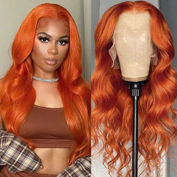 Ginger Orange Colored 13x4 HD Lace Front Wig Human Hair Wigs With Baby Hair