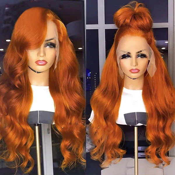 Ginger Orange Colored 13x4 HD Lace Front Wig Human Hair Wigs With Baby Hair