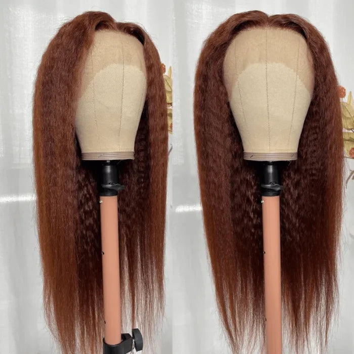 Rose Hair Reddish Brown Kinky Straight 4C Hair 13x4 Lace Front Wig 150% Density
