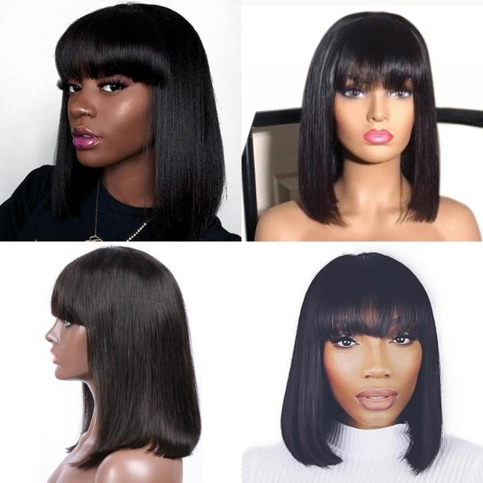 13x4 Bob Best Lace Front Wig 100% Human Virgin Hair Lace Wig with Bangs - Rose Hair