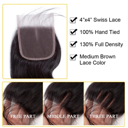 Rosehair 10A Grade Brazilian Straight 4 Bundles Virgin Hair With 4*4 Lace Closure - Rose Hair