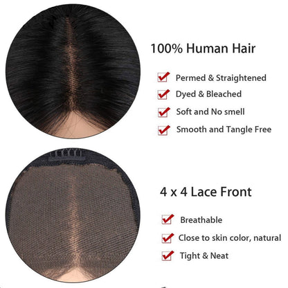 4*4 Lace Closure Human Hair Bob Wigs Middle Part Fashion Color Straight Hair - Rose Hair