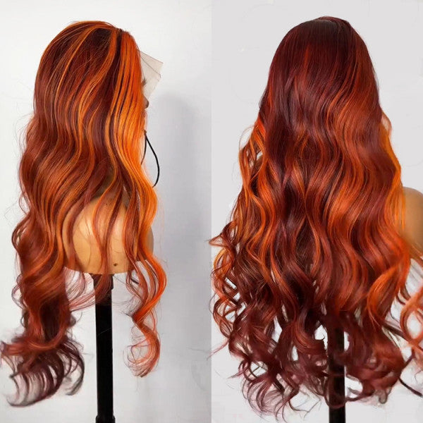 Rose Hair Orange Highlights On Brown Hair For Sale Body Wave 13x4 Lace Front Human Hair Wig