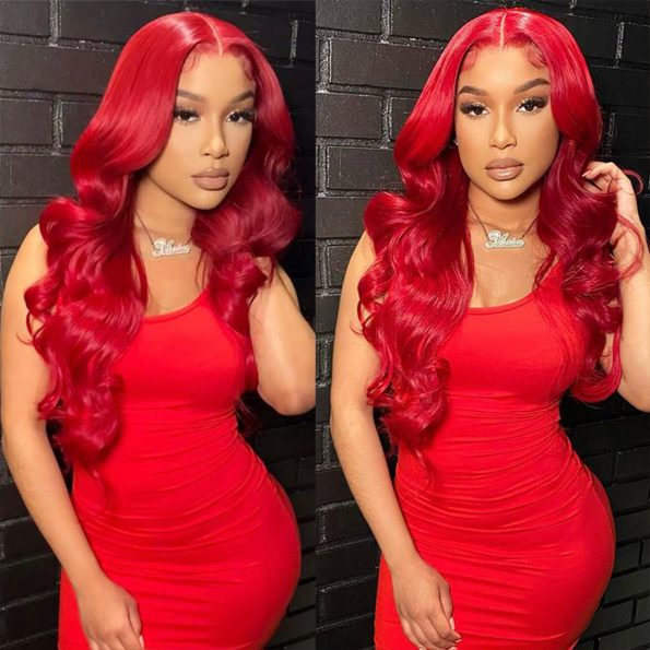 13x6 Lace Front Wigs Redwine Color Body Wave Human Hair Lace Wigs