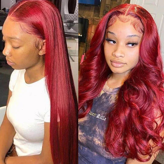 Red Color Straight/Body Wave 13x4 Lace Front Wig 150% 180% Density