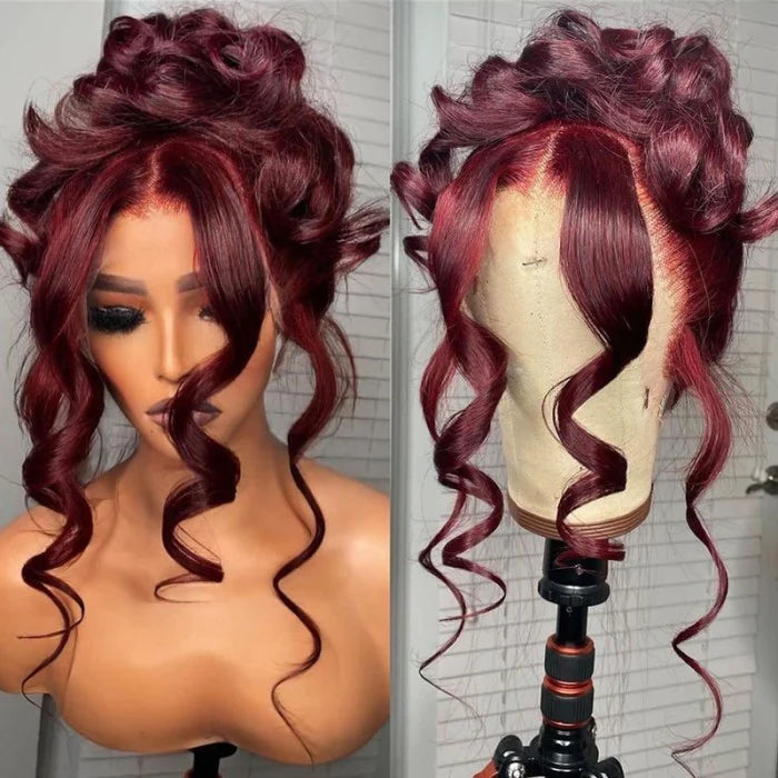 5x5 HD Lace Closure Wig Melted Hairline Human Hair with Baby Hair Burgundy 