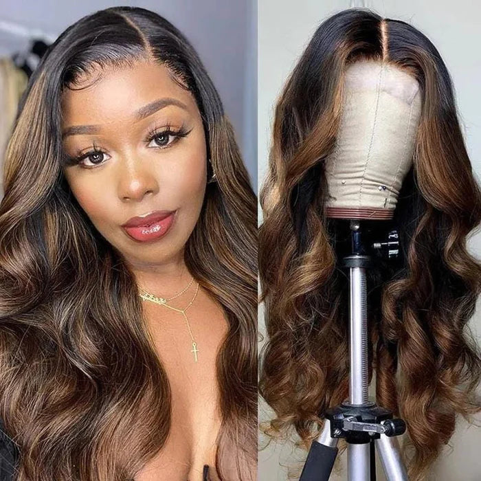 Precolored Ombre Balayage Highlight Body Wave Lace Front Human Hair Wigs