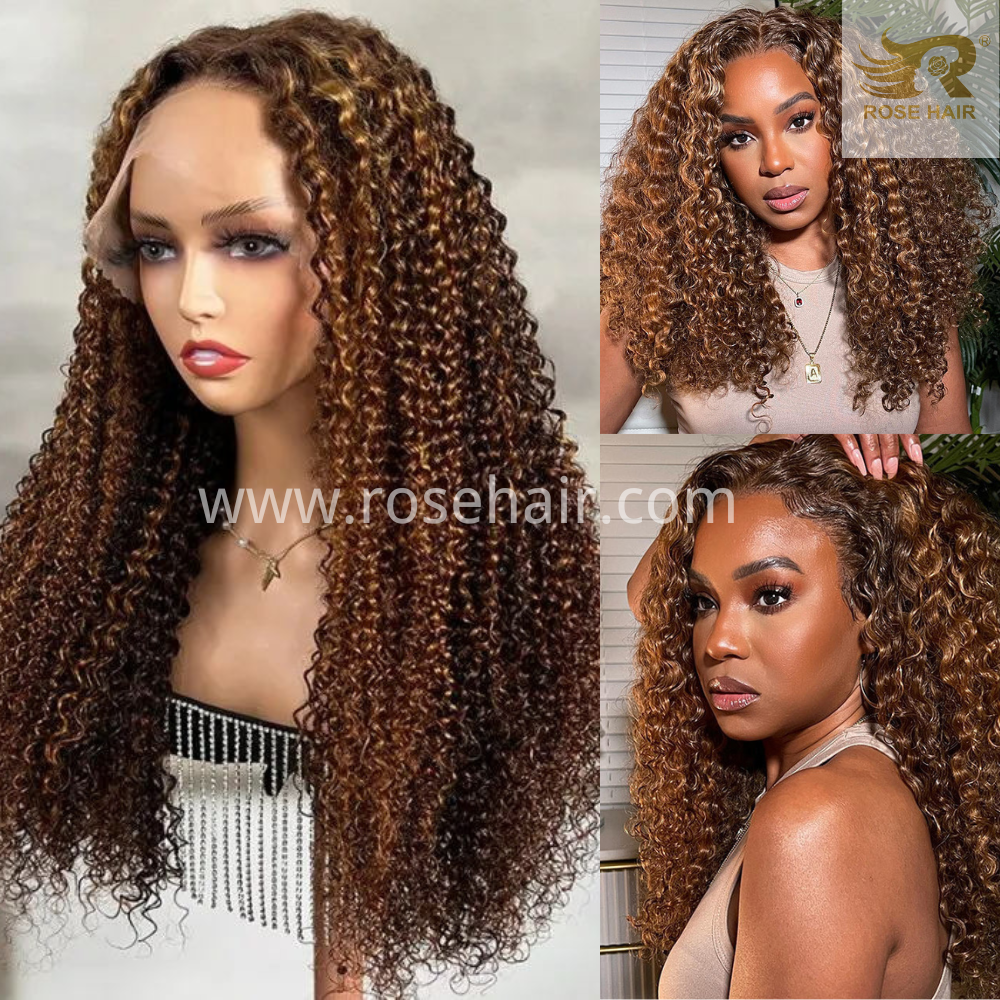 Highlight Piano Color 250% High Density Curly 6x6 HD Lace Closure Wig Highlight Brown And Blonde Human Hair Wigs