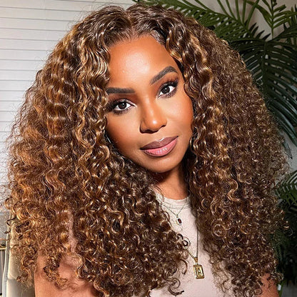 Highlight Piano Color Curly 5x5 HD Lace Wig Highlight Brown And Blonde Human Hair Wigs