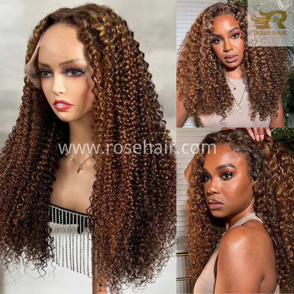 Highlight Piano Color Curly 5x5 HD Lace Wig Highlight Brown And Blonde Human Hair Wigs