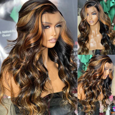 Precolored Ombre Balayage Highlight Body Wave Lace Front Human Hair Wigs