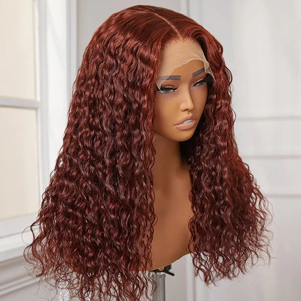 Rose Hair Dark Copper Red Curly Hair 13x4 Lace Front Wig Human Hair Wig