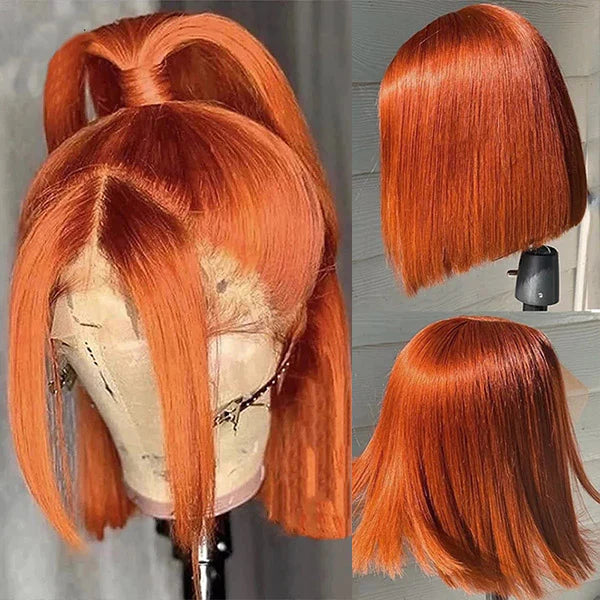 Rose Hair Ginger Color Straight Hair 13x4 Lace Bob Wig Human Hair Wig