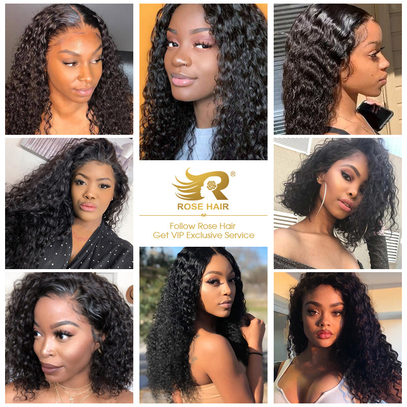 10A Grade Brazilian Virgin Hair Curly Wave Virgin Hair 3 Bundles with 13x4 Lace Frontal Pre Plucked Ear to Ear - Rose Hair