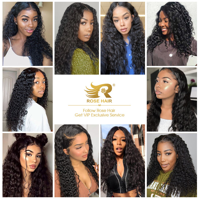 10A Grade 3 Bundles Brazilian Water Wave Virgin Hair with 1 PCS Per Plucked 4*4 Lace Closure - Rose Hair
