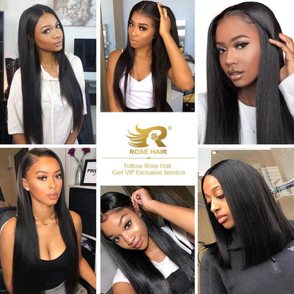 10A Grade Straight Pre Plucked 13x6 Lace Frontal with 3 Bundles Best Brazilian Virgin Hair - Rose Hair
