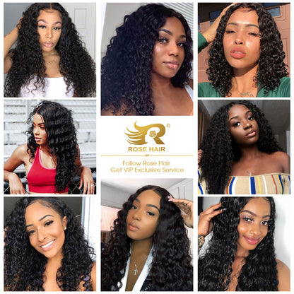 10A Grade 3 Bundles Brazilian Deep Wave Virgin Hair With 1 PCS Per Plucked 360 Lace Frontal - Rose Hair