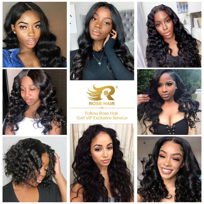 10A Grade Brazilian 4 Bundles Loose Wave Human Virgin Hair With 13x4 Lace Frontal Pre Plucked - Rose Hair