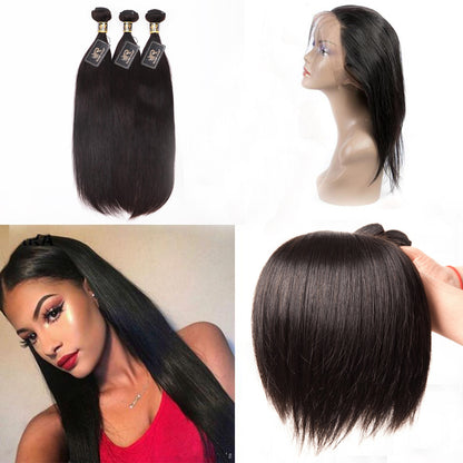 10A Grade 3 Bundles Brazilian Straight Virgin Hair With 1 PCS Per Plucked 360 Lace Frontal - Rose Hair