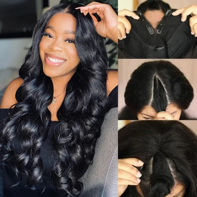 Rosehair Upgraded Durable V Shape Glueless Wig Human Hair Body Wave Beginner Friendly Natural V Part Wig